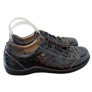 Dansko Finn Comfort Black Patent Croc Quilted Lace Up Flats Womens EU 43 US10